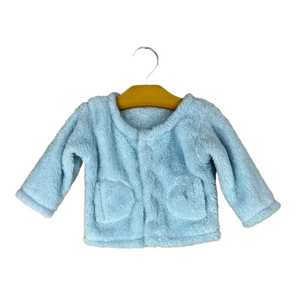 Little Giraffe baby blue soft plush jacket with pockets INFANT SIZE 6-12 months